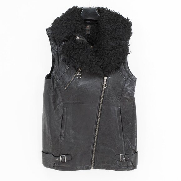 H&M Other - H&M Faux Leather Moto Vest Oversized Shearling Collar Men’s XS